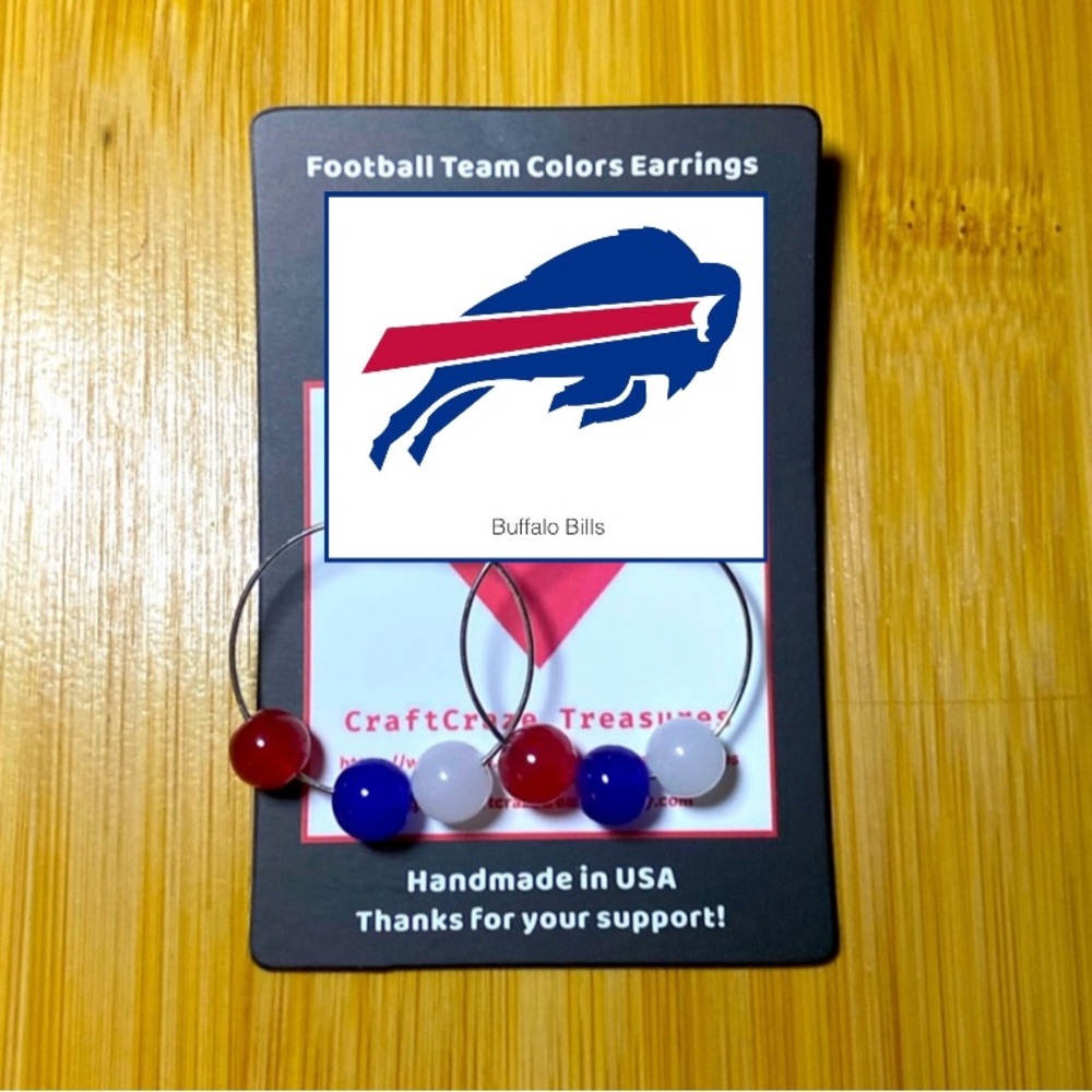 Buffalo Bills Bead Silver Earrings - Handmade